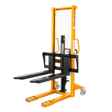 Xilin Cheap 1Ton 1000kg/1500kg 2.5M Portable Self loading Pallet Hydraulic Manual Stacker Lift With Fixed Legs Adjustable Forks